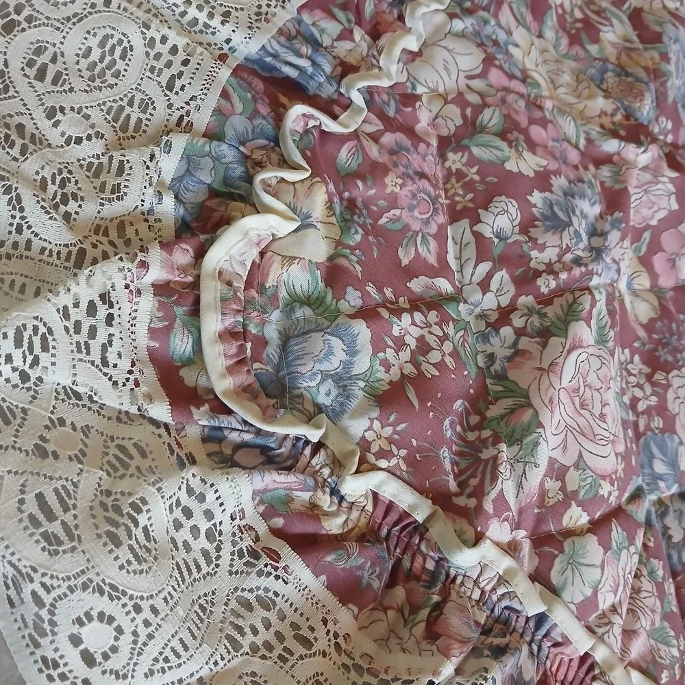 Vtg JC Penney Pillow Sham Pink Floral Eyelet Lace Trim Ruffle Mauve Alyssa NOS